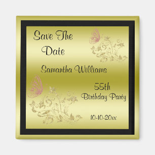 Golden Glitzer & Funkelnd Butterfly 55. Geburtstag Magnet