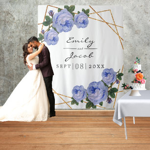 Golden Glitzer Geo Blue Floral Foto Hintergrund Si Wandteppich