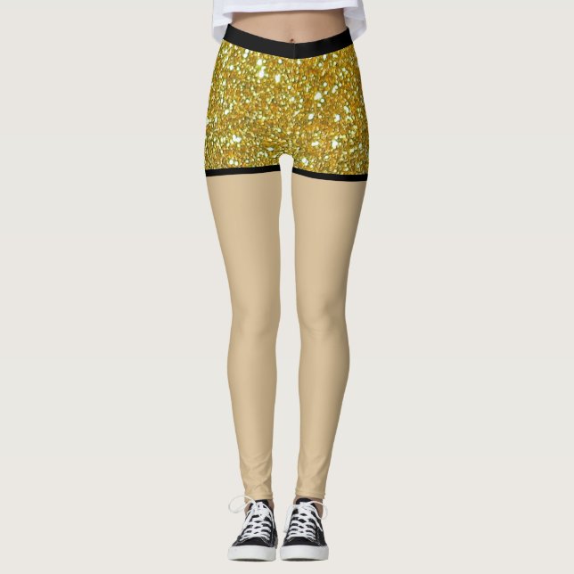 Golden Glitzer Glam Glitzern Metal Fake Shorts Leggings (Vorderseite)