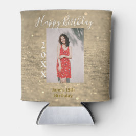 Golden Glitzer glücklich 15. Geburtstag Foto Jahr Dosenkühler