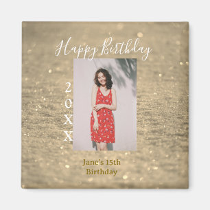 Golden Glitzer glücklich 15. Geburtstag Foto Jahr Magnet