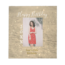 Golden Glitzer glücklich 15. Geburtstag Foto Jahr Notizblock