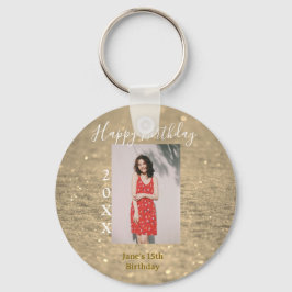 Golden Glitzer glücklich 15. Geburtstag Foto Jahr Schlüsselanhänger