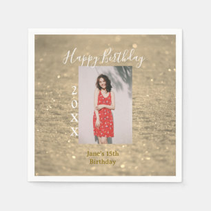 Golden Glitzer glücklich 15. Geburtstag Foto Jahr Serviette