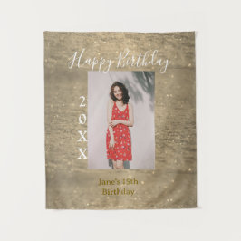 Golden Glitzer glücklich 15. Geburtstag Foto Jahr Wandteppich