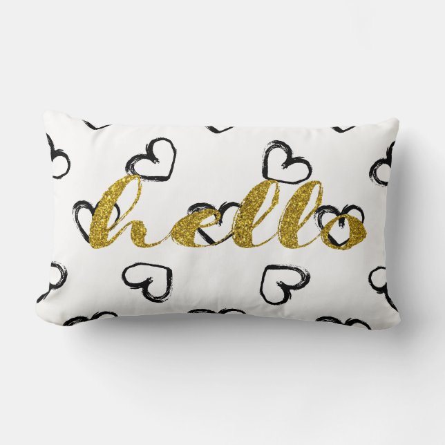 Golden Glitzer Hello Script Doodle Heart Lendenkissen (Vorderseite)