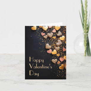 Golden Glitzer Herzen auf schwarzem Grund Valentin Feiertagskarte