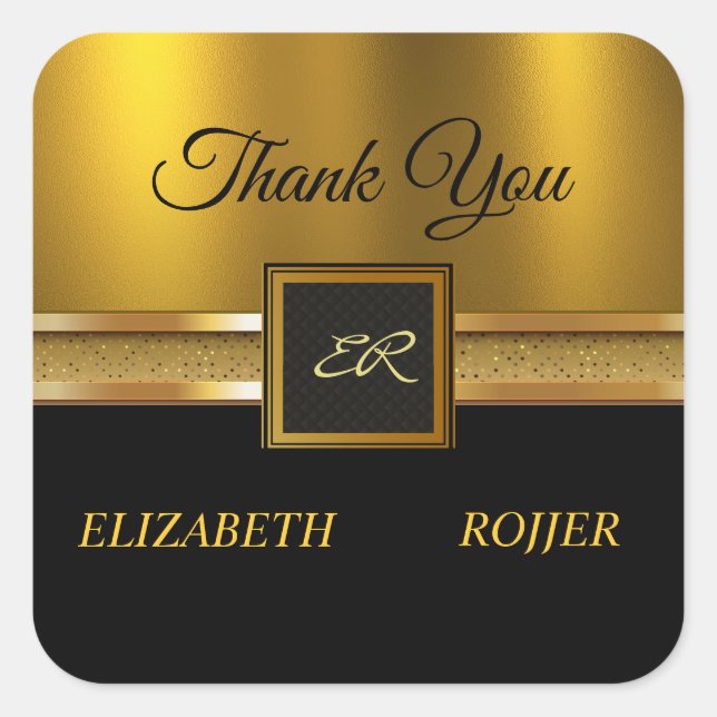 Golden Glitzer Luxury Black Wedding Quadratischer Aufkleber (Vorderseite)