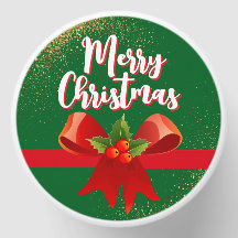 Golden Glitzer Merry Christmas Red Bow