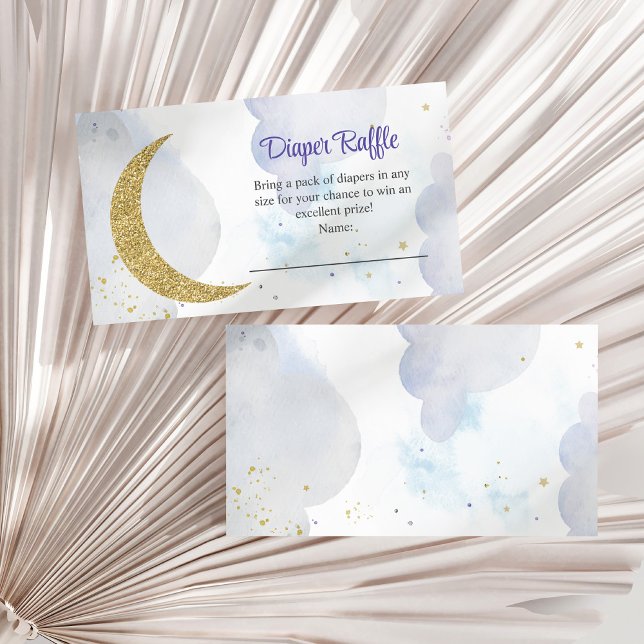 Golden Glitzer Moon Diaper Raffle Begleitkarte (Golden Glitter Moon Diaper Raffle Enclosure Card on a white dry palm leaf.)