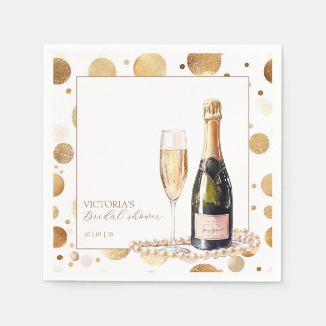 Golden Glitzer Perlen und Prosecco Brautparty Serviette (Vorderseite)