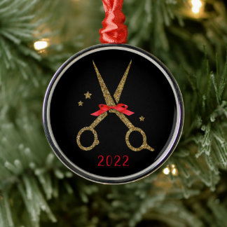 Golden Glitzer Schere - Friseur Stylist Met Ornament Aus Metall