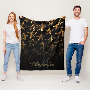 Golden Glitzer Stars Fleecedecke