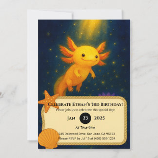 Golden Glow Axolotl Geburtstag  Einladung