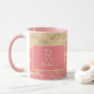 Golden Gold Pink Foil Monogram Initial Classy Tasse