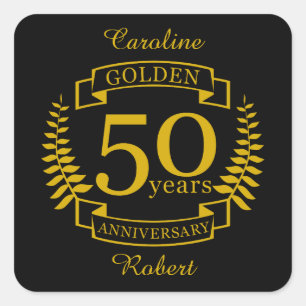 GOLDEN Golden 50 Years Wedding Anniversary 50 Quadratischer Aufkleber