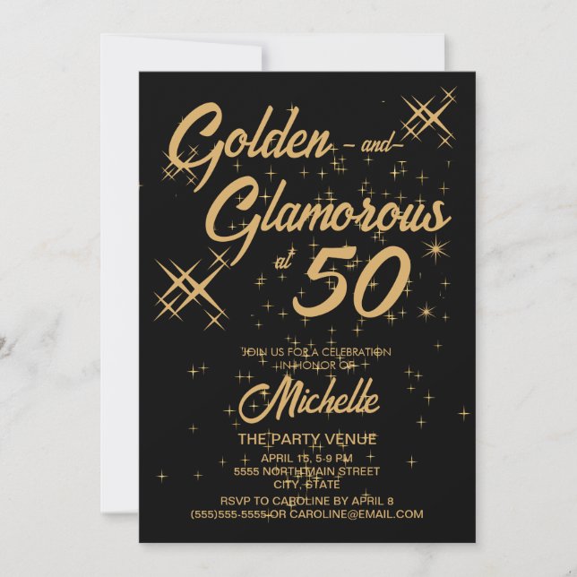 Golden Golden Glamour 50. Geburtstag Einladung (Vorderseite)