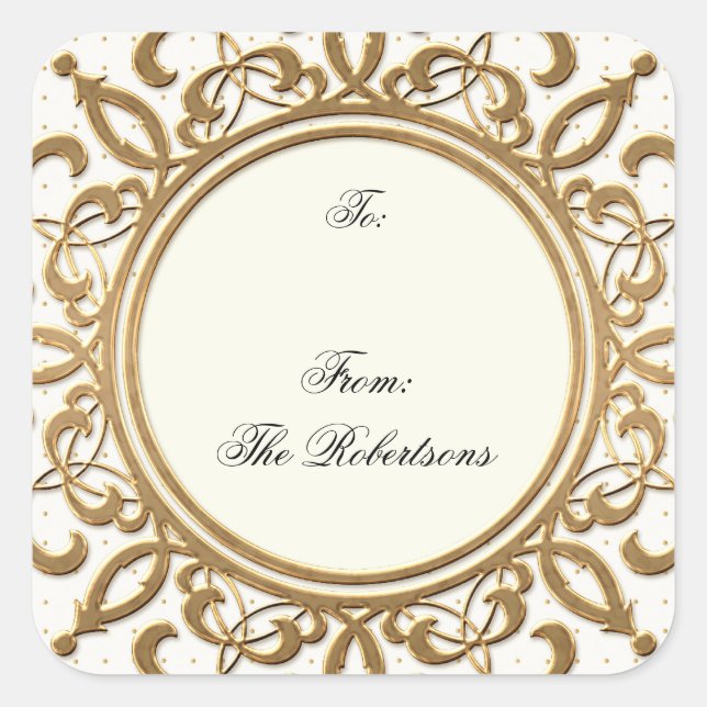 Golden Golden Swirl Elegantes Weihnachtsgeschenk T Quadratischer Aufkleber (Vorderseite)