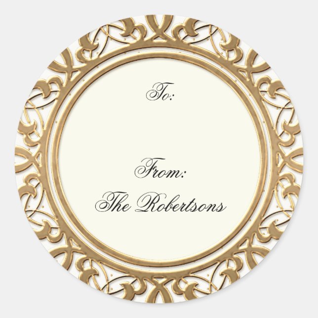 Golden Golden Swirl Elegantes Weihnachtsgeschenk T Runder Aufkleber (Vorderseite)