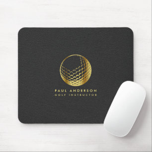 Golden Golf Ball Logo Elegante Golfer Monogram Mousepad