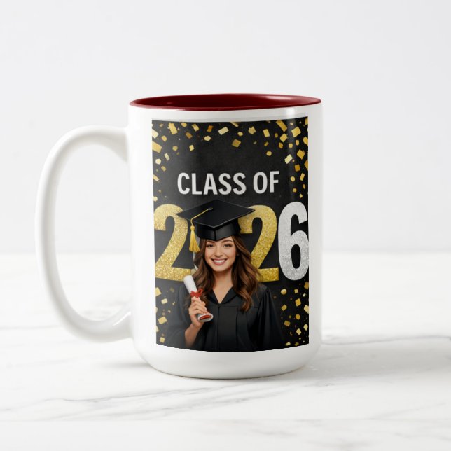 Golden Graduation Celebration Card mug Zweifarbige Tasse (Links)