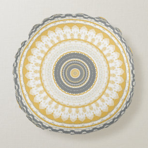 Golden Gray Mandala Rundes Kissen