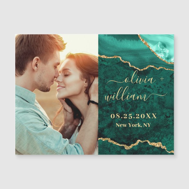 Golden Green Agate Save the Date Magnetkarte (Vorderseite)