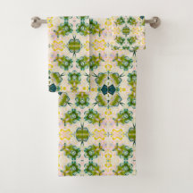 Golden Green Blossom Print Handtuch Set
