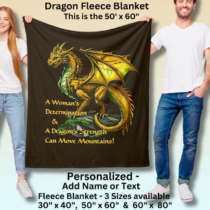 Golden Green Dragon & Woman Can Move Mountains Fleecedecke