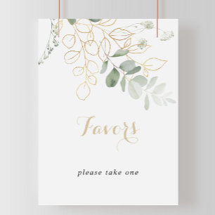 Golden Green Foliage Calligraphy Favorits Sign Poster