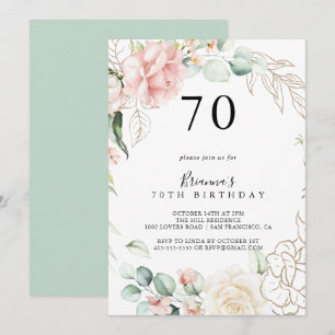 Golden Green Foliage Floral 70. Geburtstagsparty Einladung