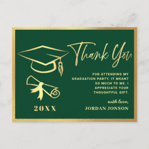 Golden Green Modern Graduation Party Danke Postkarte