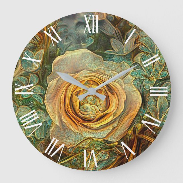 Golden Green Popular Einzigartige Rose Große Wanduhr (Vorderseite)