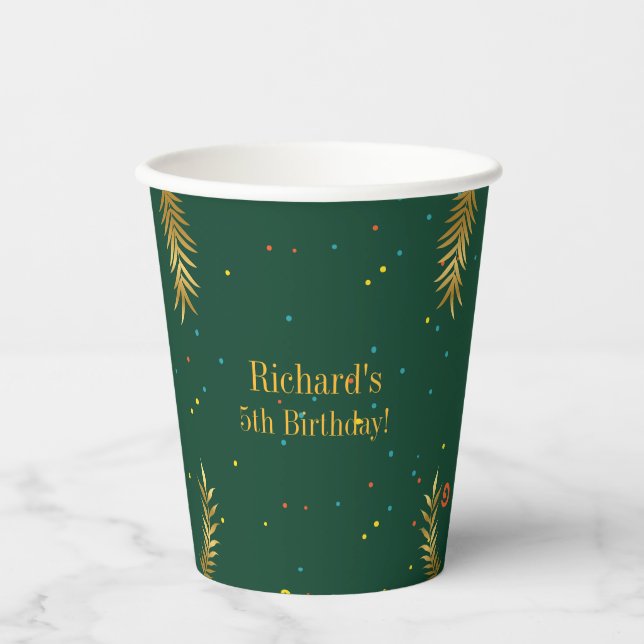 Golden Green Puppy Dog Kid's Birthday Pappbecher (Vorderseite)