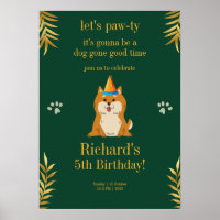 Golden Green Puppy Dog Kid's Birthday