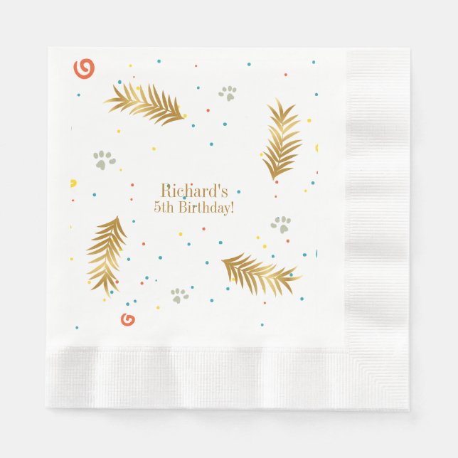 Golden Green Puppy Dog Kid's Birthday Serviette (Vorderseite)