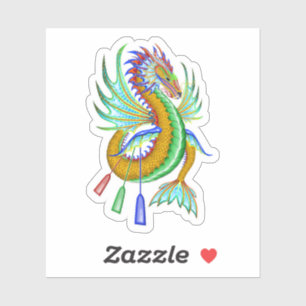 Golden Green Red Water Dragon mit Paddeln Aufkleber