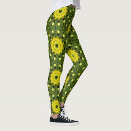 Golden Green Sunburst Kaleidoscope Blumenmuster Leggings