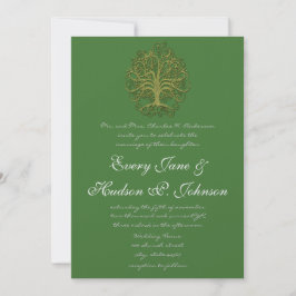 Golden Green Swirl Tree Roots of Liebe Wedding Einladung