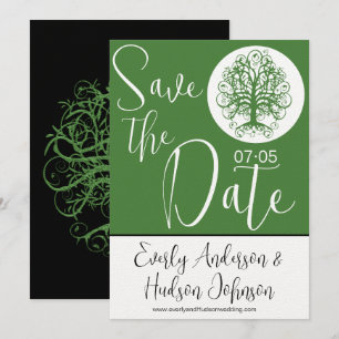 Golden Green Swirl Tree Roots of Liebe Wedding Einladung