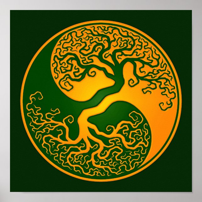 Golden Green Tree of Life Yin Yang Poster (Vorne)