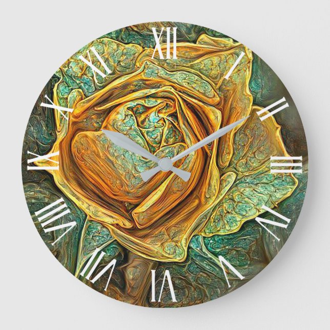 Golden Green Trendy Einzigartige Rose Große Wanduhr (Vorderseite)