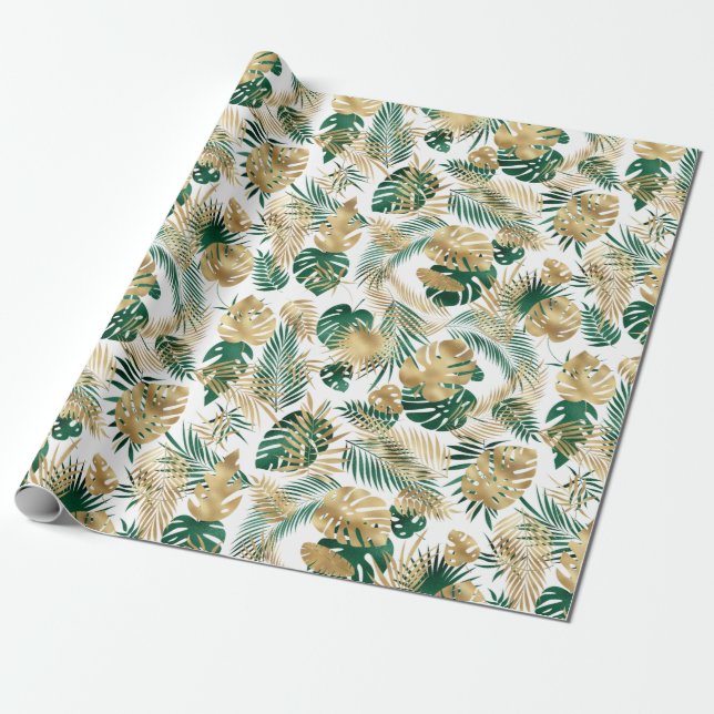 Golden Green Tropical Leaf Muster Leggings Coffe Geschenkpapier (Ungerollt)