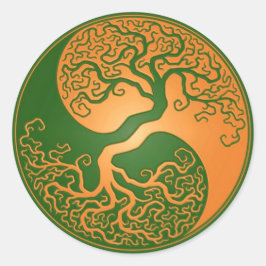 Golden Green Yin Yang Tree Runder Aufkleber