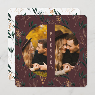 Golden Greenery Gesegnet Zwei Foto Eggplant Feiertagskarte