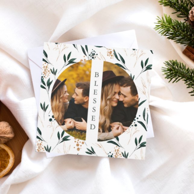 Golden Greenery Gesegnetes zwei Foto Feiertagskarte (Von Creator hochgeladen)