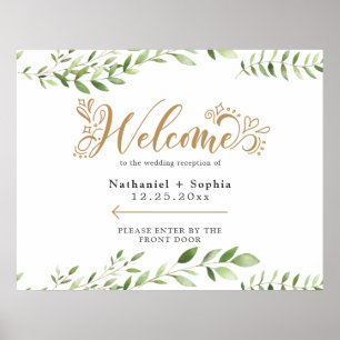 Golden Greenery Right Directional Wedding Willkomm Poster