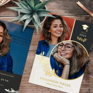 Golden Greenery Überschneidende Fotos Graduate Folieneinladung