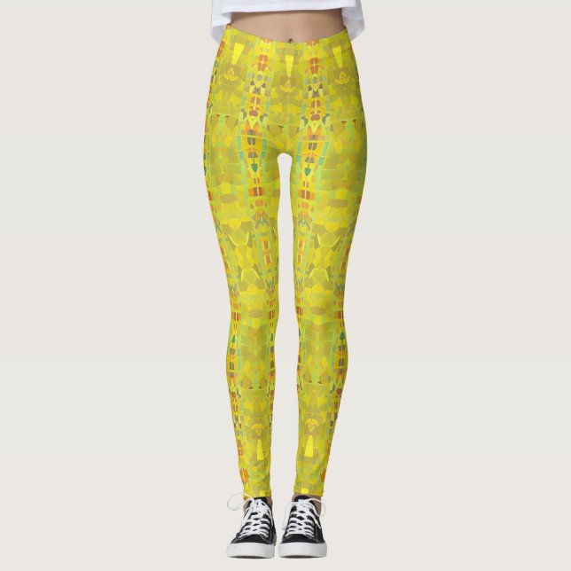Golden grüne Mosaik geometrische Design kitty Stim Leggings (Vorderseite)
