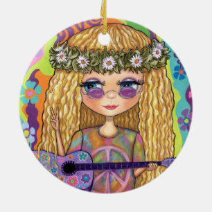 Golden Hair Hippie Picknickkorn Lila Gitarre Keramik Ornament